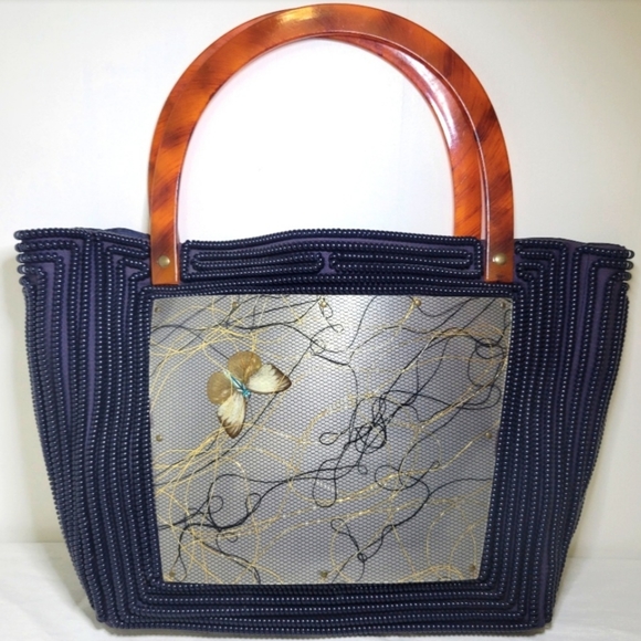 Vintage Handbags - VTG Rare Telephone Cord Purse | Butterly Design | Faux Tortoise Handles | c 40s